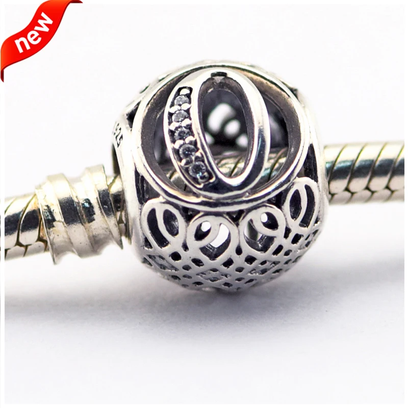 

Fits for Pandora Bracelets Alphabet O Charms with Clear Cubic Zirconia 100% 925 Sterling Silver Beads Free Shipping