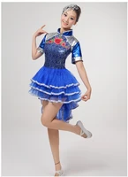 blue water drum costumes female chinese style dance clothing stage instrument play modern dance jazz dance clothes