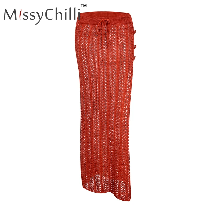 Красный MissyChilli, сексуальная трикотажная черная Клубная юбка, для женщин, элегантная, высокая талия, на шнуровке, юбка, для девушек, летняя мода, длинные юбки, низ, готика - Цвет: Красный