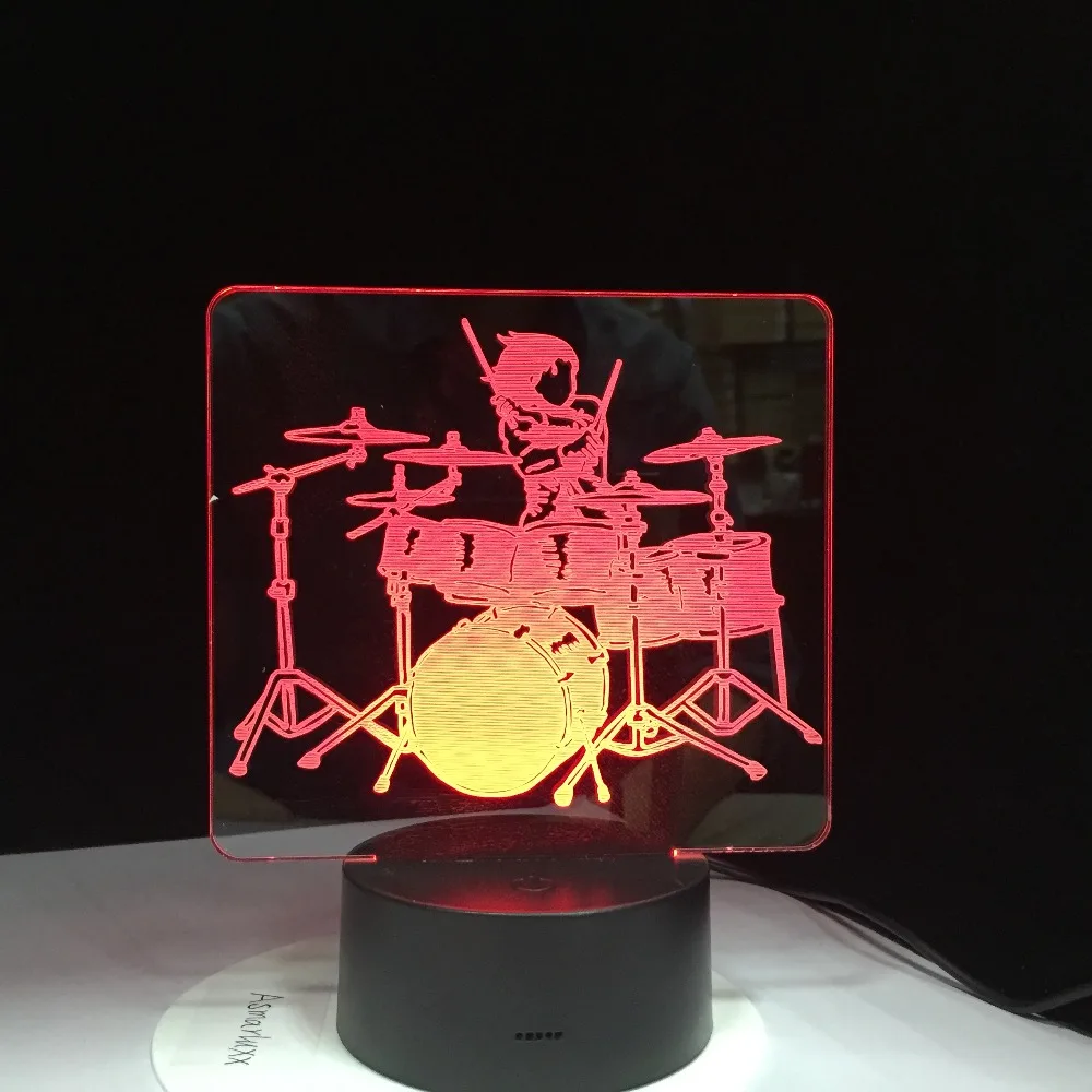 Drum Kit Rock You LED Night Light 3D Illusion Bedside Table Lamp 7 Colors Changing Sleeping Lighting with Smart Touch Button | Лампы и