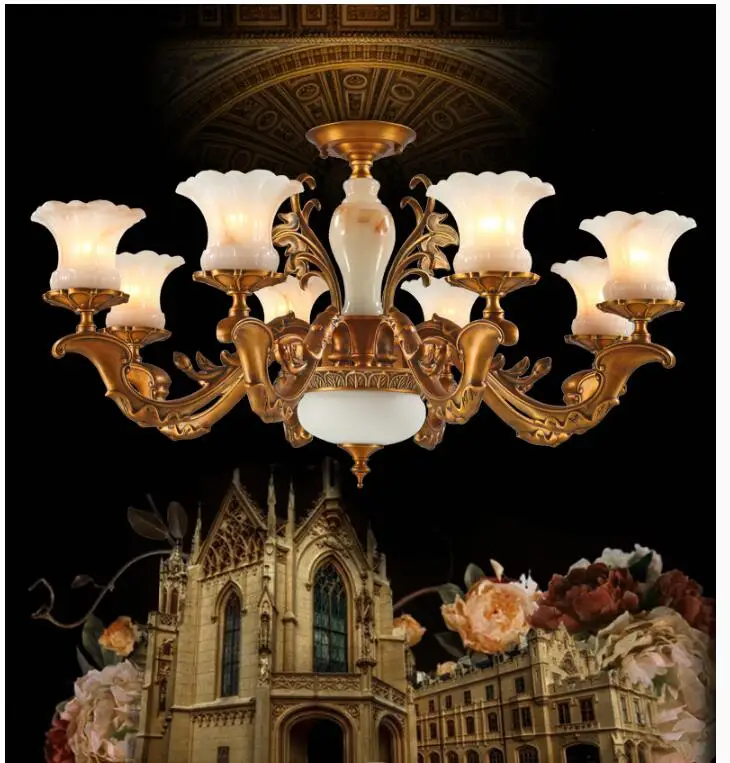 Бесплатная доставка новая бронзовая антикварная Нефритовая дизайнерская люстра