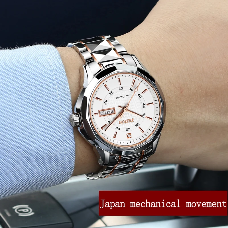 Часы JSDUN Мужские механические брендовые Роскошные полностью стальные