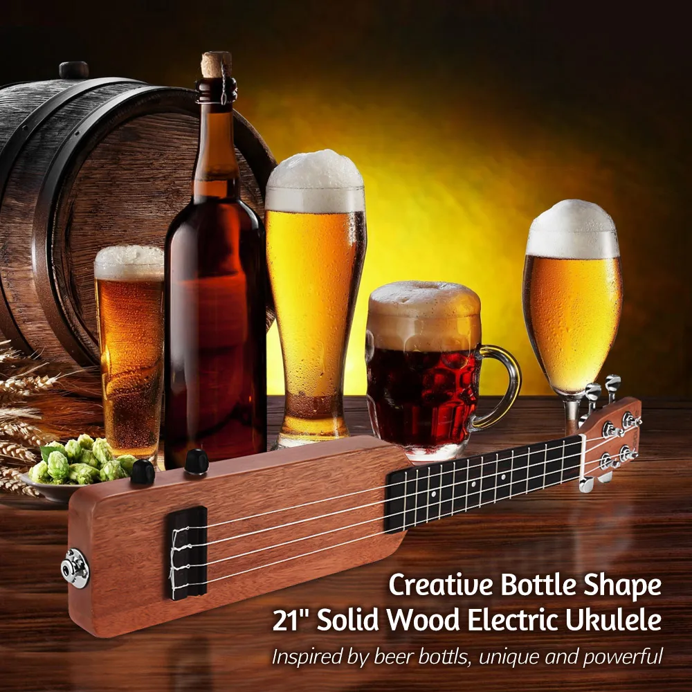 

ammoon 21" Ukulele Solid Wood Okoume Electric Ukelele Hawaii Guitar with 3.5mm & 6.35mm Outputs 4 Strings Mini Acoustic Guitar