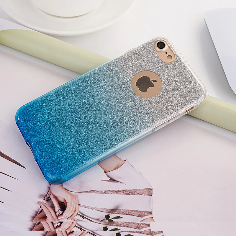 Роскошный блестящий чехол для iPhone X XR XS Max градиентной расцветки мягкий