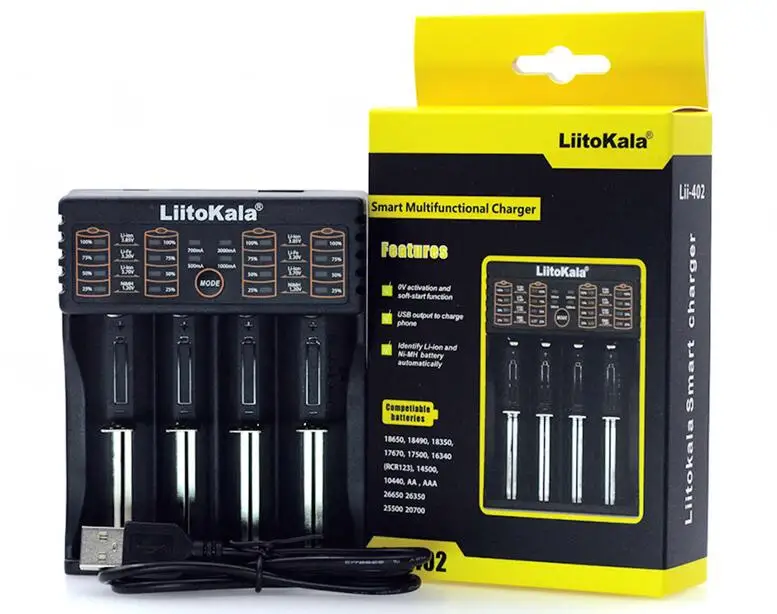 Lii-402 charger Умное устройство для зарядки никель-металлогидридных аккумуляторов от компании Liitokala: Lii-500S Lii-402 Lii-S4 Lii-S2 Батарея Зарядное устройство, Зарядка 18650 18350 16340 10440 14500 26650 1,2 V AA, AAA, никель-металл-гидридного Батарея - Цвет: Lii-402 charger
