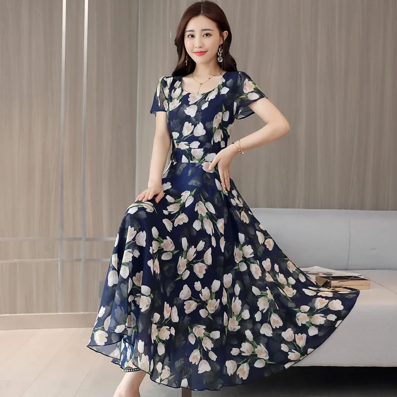 Мода 2019 новые летние женские пляжные Цветочные шифоновое платье темперамент