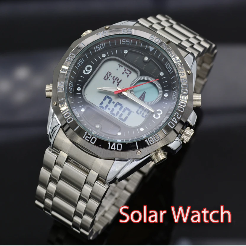 Fashion Solar Energy Watch Men's Full Steel Quartz Digital Sports Power Waterproof LED Men Military Clock 2015 | Наручные часы