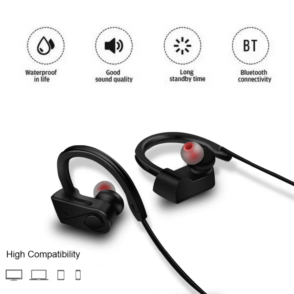 Беспроводные Bluetooth-наушники SOONHUA с ушным крючком водонепроницаемые спортивные