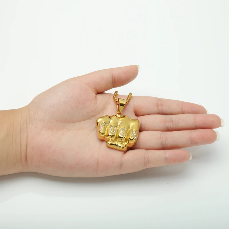 Хип хоп Рок Bling Iced Out кулак борьба Подвески Титан цепочки и ожерелья для мужчин