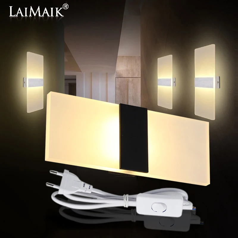 Современная светодиодная настенная лампа LAIMAIK, светодиодное акриловое бра переменного тока 220 В/В, настенное освещение для лестницы, 3 Вт, 6 Вт, 9 Вт, 12 Вт, светодиодный светильник для ванной комнаты