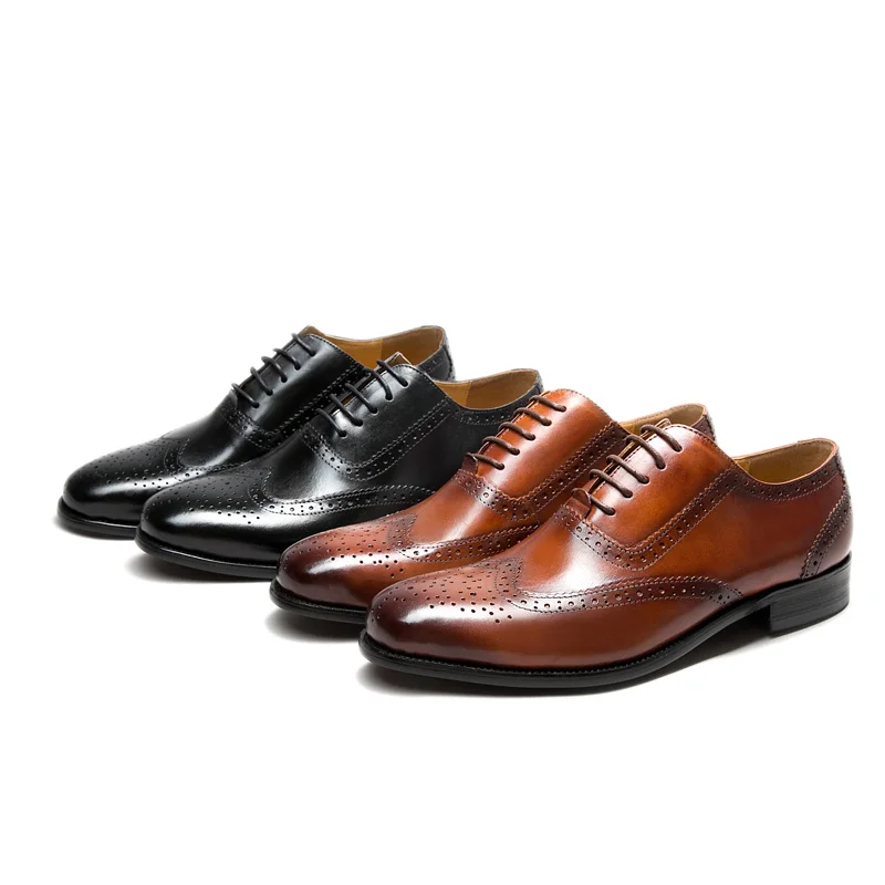 

KARRUCCI Genuine Real Leather Men Shiny Dress Shoes Lace Up Round Toe Black Brown Footwear For Gentleman Men Elegant Party Shoes