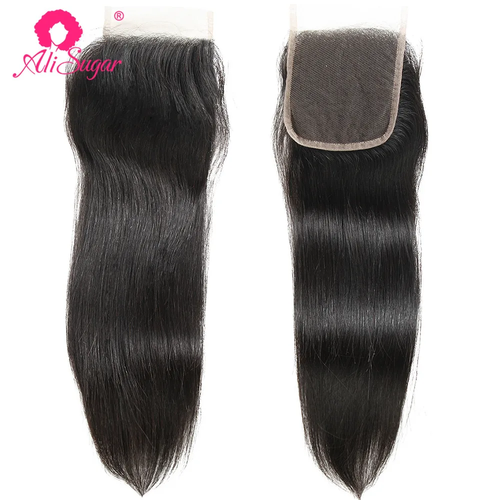 Али сахар волос перуанские волосы прямые пучки с закрытием 4*4 Кружева