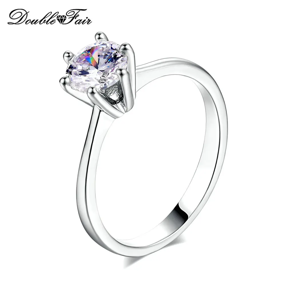 Прозрачный Двойная ярмарка 6 коготь кубического циркония принцесса огранка Свадьба/обручальное кольцо Лидер продаж Серебряный цвет ювелирные изделия для женщин anel DFR013 - Цвет основного камня: Прозрачный
