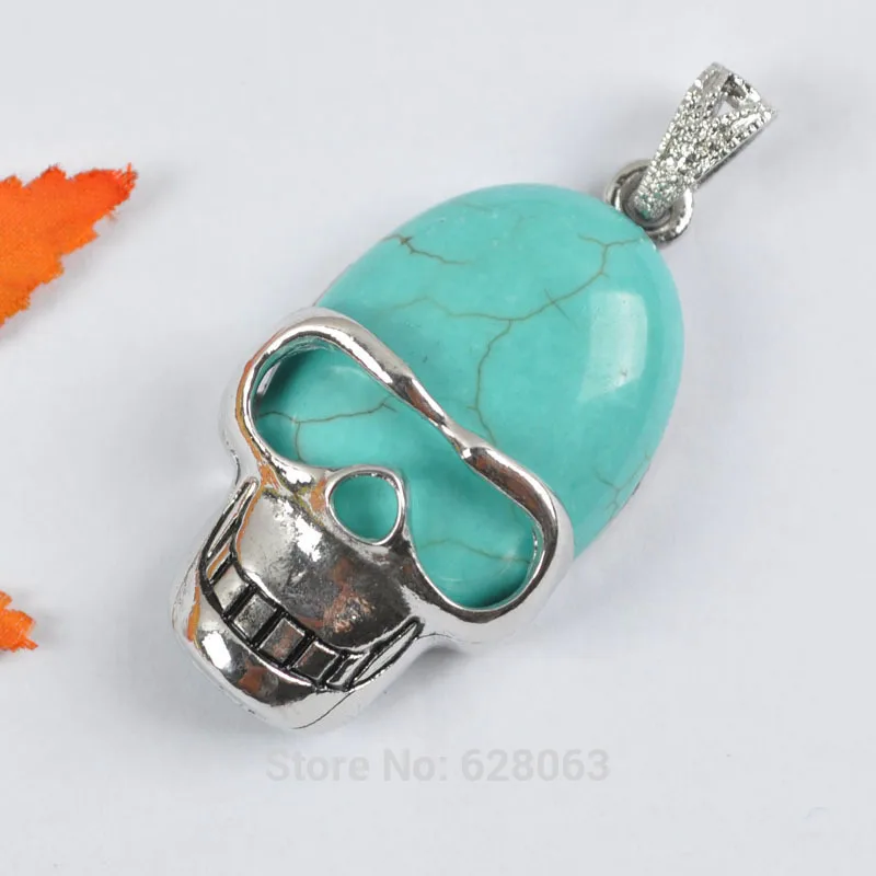 Синий Howlite камень бисера Череп Драгоценный кулон ювелирные изделия для подарка