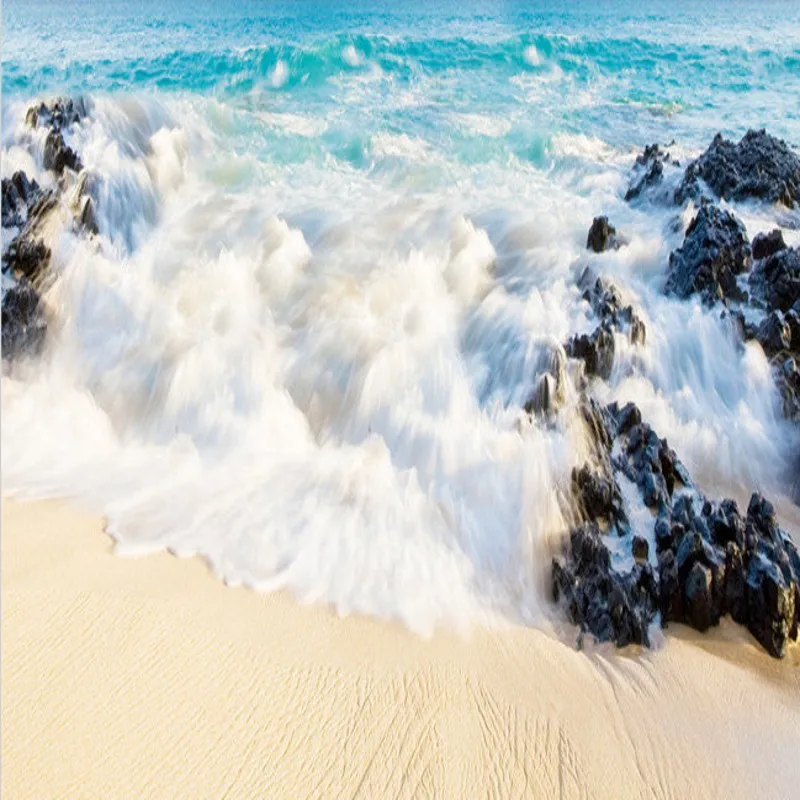 

Free Shipping Beach Spray 3D floor non-slip thickened bedroom living room bathroom square lobby flooring wallpaper mural