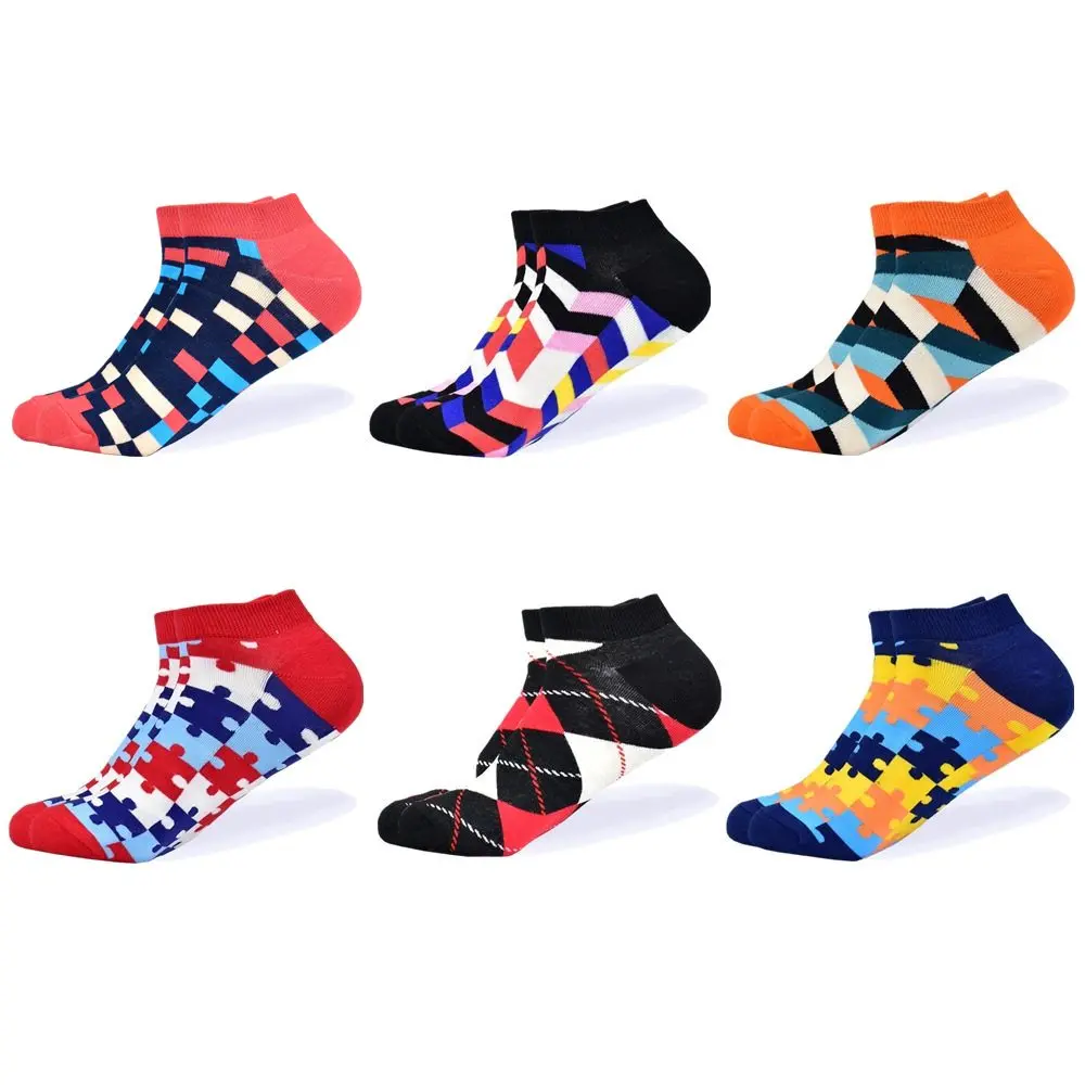6 pairs-5 Носки мужские новейшие дизайнерские носки-башмачки короткие летние носки качественные деловые разноцветные мужские хлопковые носки с геометрическими узорами - Цвет: 6 pairs-5