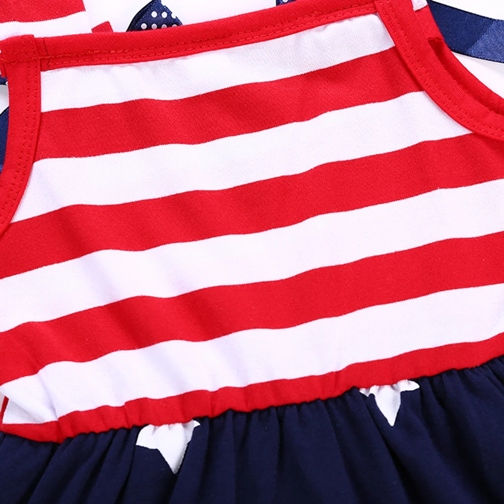 4th of July Детское платье для маленьких девочек звезды американского флага в полоску