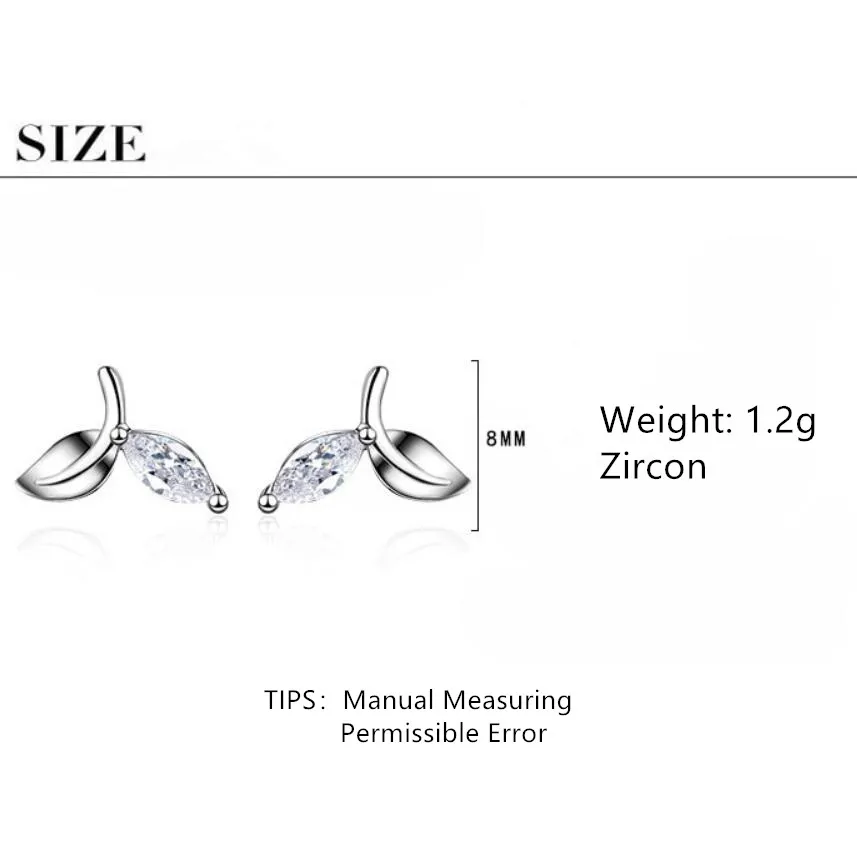 

Exquisite Sweet Zircon Little Leaf Stud Earrings For Women Trend Creative 925 Sterling Silver Party Gift Jewelry SAE386