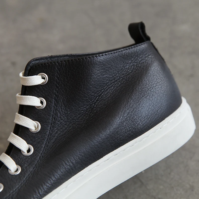 Кроссовки мужские из натуральной кожи на шнуровке плоской подошве|sneakers black|sneakers