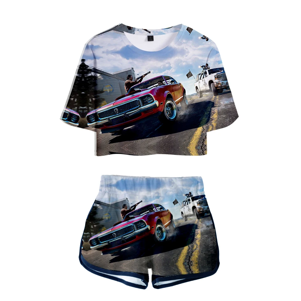 

Far Cry 5 3D Printed Women Two Pieces Sets Summer Short Sleeve Crop Tops+Shorts Hot Sale Fashion Popular Game Girls Sexy Clothes