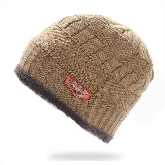 Khaki Модная шапка Gorros головные уборы для мужчин и женщин Толстая зимняя шапка мужская вязаная шапка теплая Skullies& Beanies с бархатом - Цвет: Khaki
