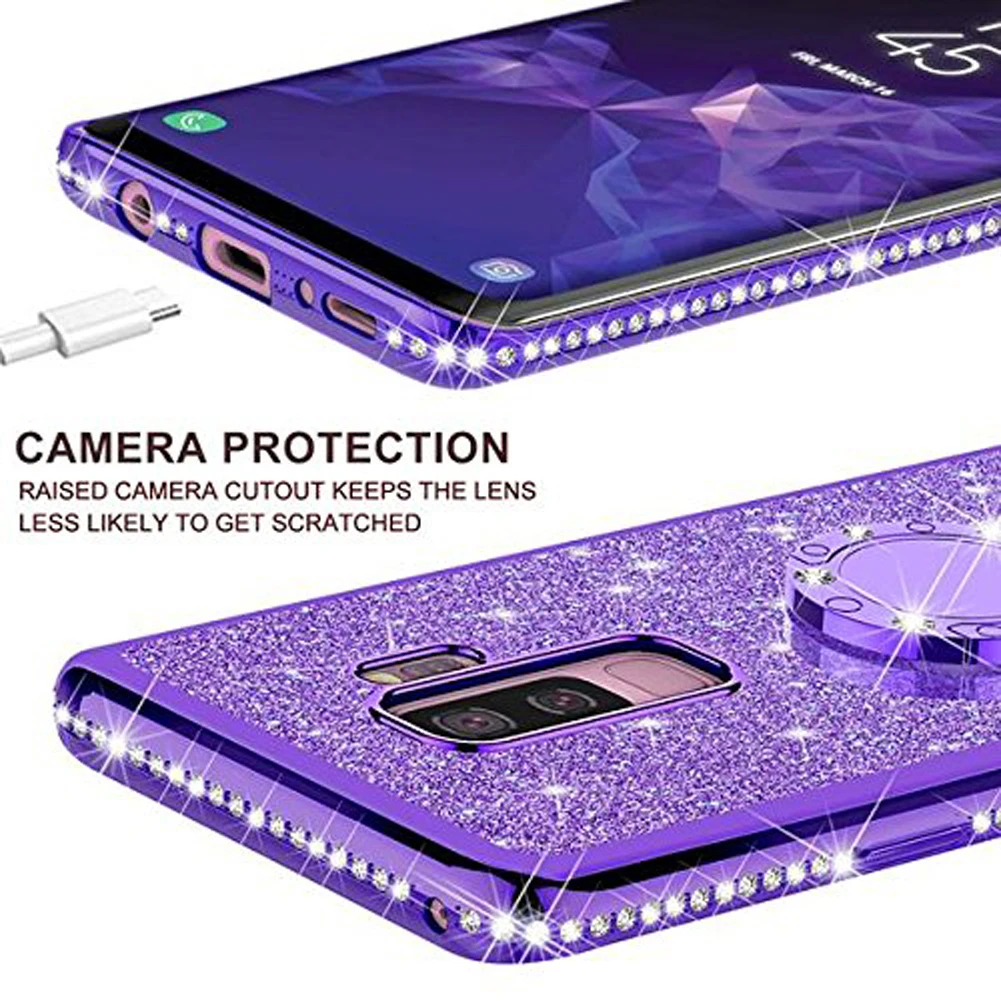 Jetjoy 3D Diamond 360 Degree Rotating Ring Holder Plating soft TPU Glitter Bling Case for Samsung Shining note 9 S8 S9+ |