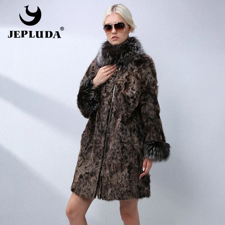 JEPLUDA польто женские из натуральные мех овчина воротнико стойк с лиса утепленная