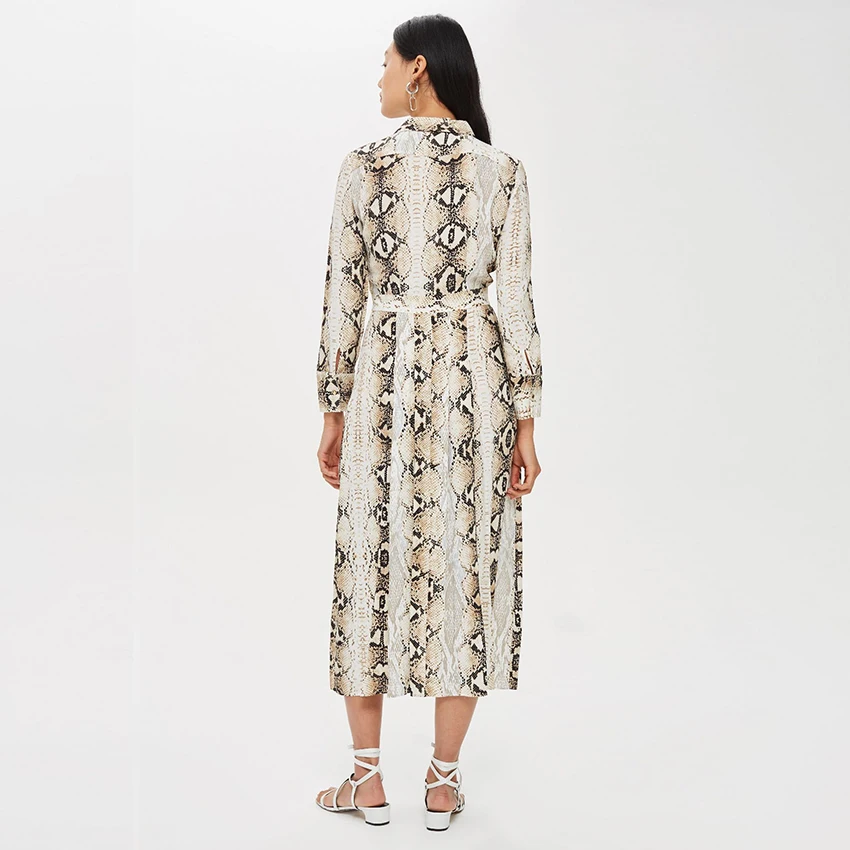 2018 Новое Макси Платье с отложным воротником и высокой талией женские змеиные