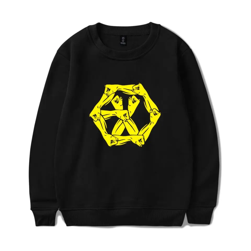 Женская и мужская теплая хлопковая толстовка KPOP EXO черно-белый пуловер с