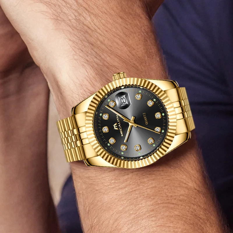 Часы MEGALITH мужские повседневные водонепроницаемые аналоговые золотые