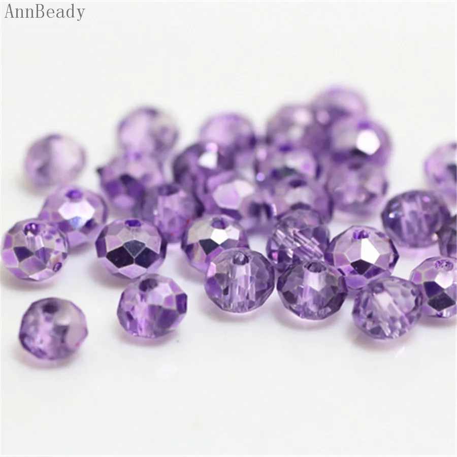 new light purple AnnBeady, одноцветные красные, серебристые, 4x6 мм, 50 шт., австрийские граненые стеклянные бусины Rondelle, бусины для изготовления ювелирных изделий - Цвет: new light purple