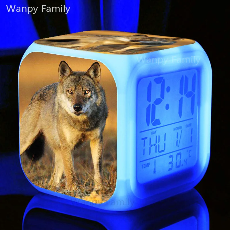 Arctic wolf Alarm Clock For Children's room bedroom Desktop Multifunction Color Change Digital Clocks | Дом и сад