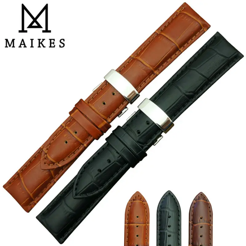 Ремешок для часов MAIKES из натуральной телячьей кожи с застежкой бабочкой 18 мм 20 22
