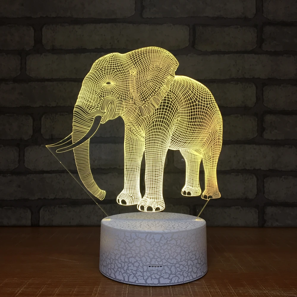 Ночник elephant3D креативная иллюзия 3d Светодиодная лампа 7 цветов настольная для