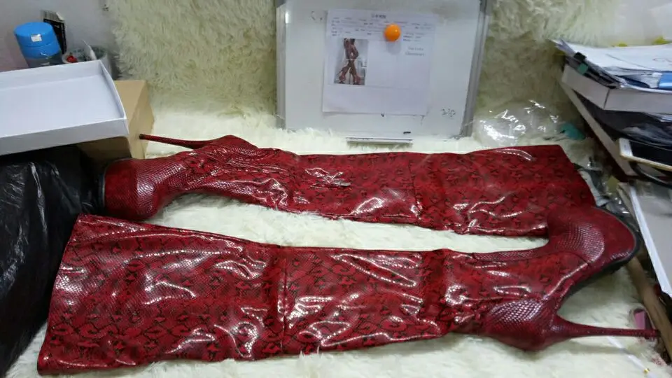 Women Python Gladiator Knee High Boots Red Wine Platform Zipper Over knee Booty HIgh Heel Slim Sexy Thigh Plus Size 10 | Обувь