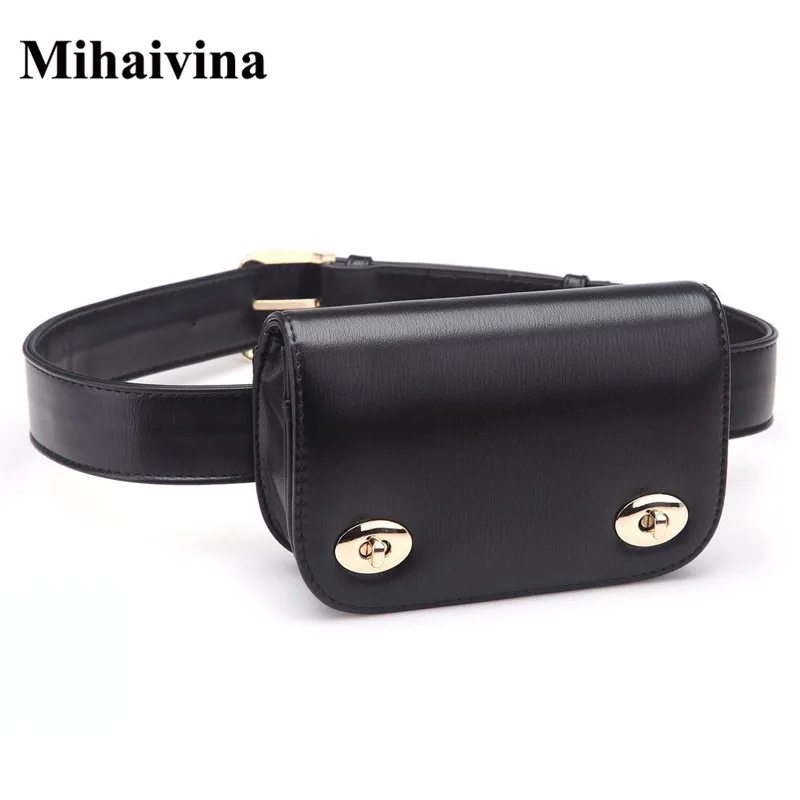 Mihaivina, Новая модная женская кожаная сумка на ремне, Женские поясные сумки, женская сумка для телефона, маленькая поясная сумка - Цвет: black