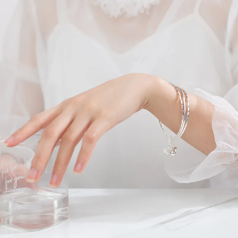 

100% Real Silver Flower Bracelet Boho Jewelry Charm Bracelet Bijoux Minimalism Bangles Vintage Joyas Silver Bangles for women