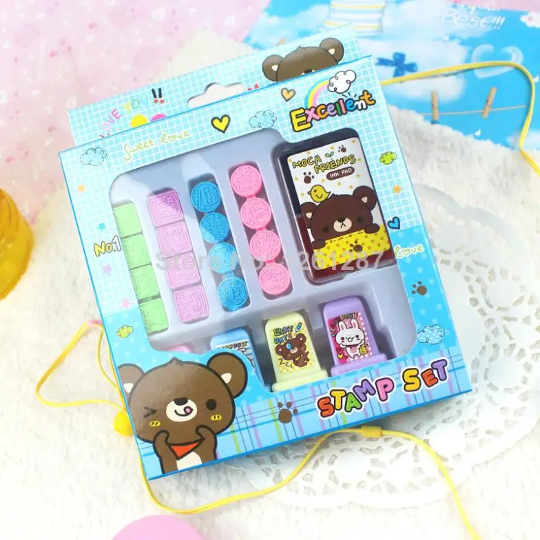 2014 New Arrival Time-limited Yz-381/br Children's Toy Stamp Rabbit And Bear Shape Rubber Set Funny Kids Free Shipping | Канцтовары