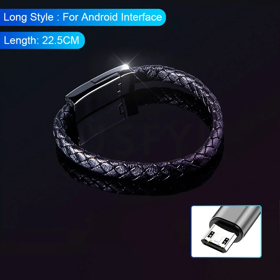 For Micro USB 22CM Спортивный кожаный заряжатель USB браслета кабель для передачи данных для мобильного телефона Быстрая зарядка для iphone X XS MAX XR samsung S8 S9 телефонный кабель - Цвет: For Micro USB 22CM