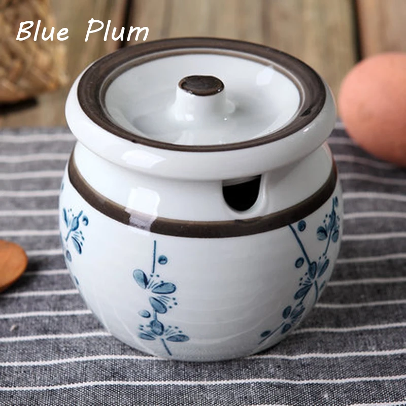 Useber японская подглазурная Цветная Керамическая горшки для приправ креативная ручная роспись солевые банки для сугеров Античная зеленая глазурь для отправки ложки