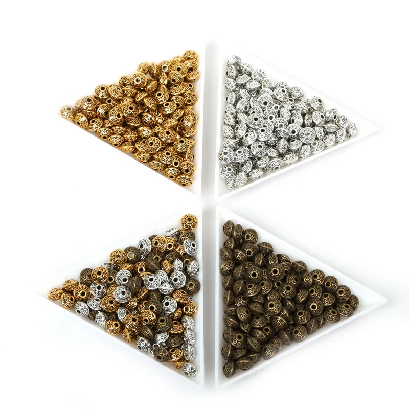 6x4mm Mixed Antique Gold/Bronze/Silver Plated Metal Flying Saucer Shaped Loose Spacer Beads For Jewelry Findings Making 50pcs | Украшения и