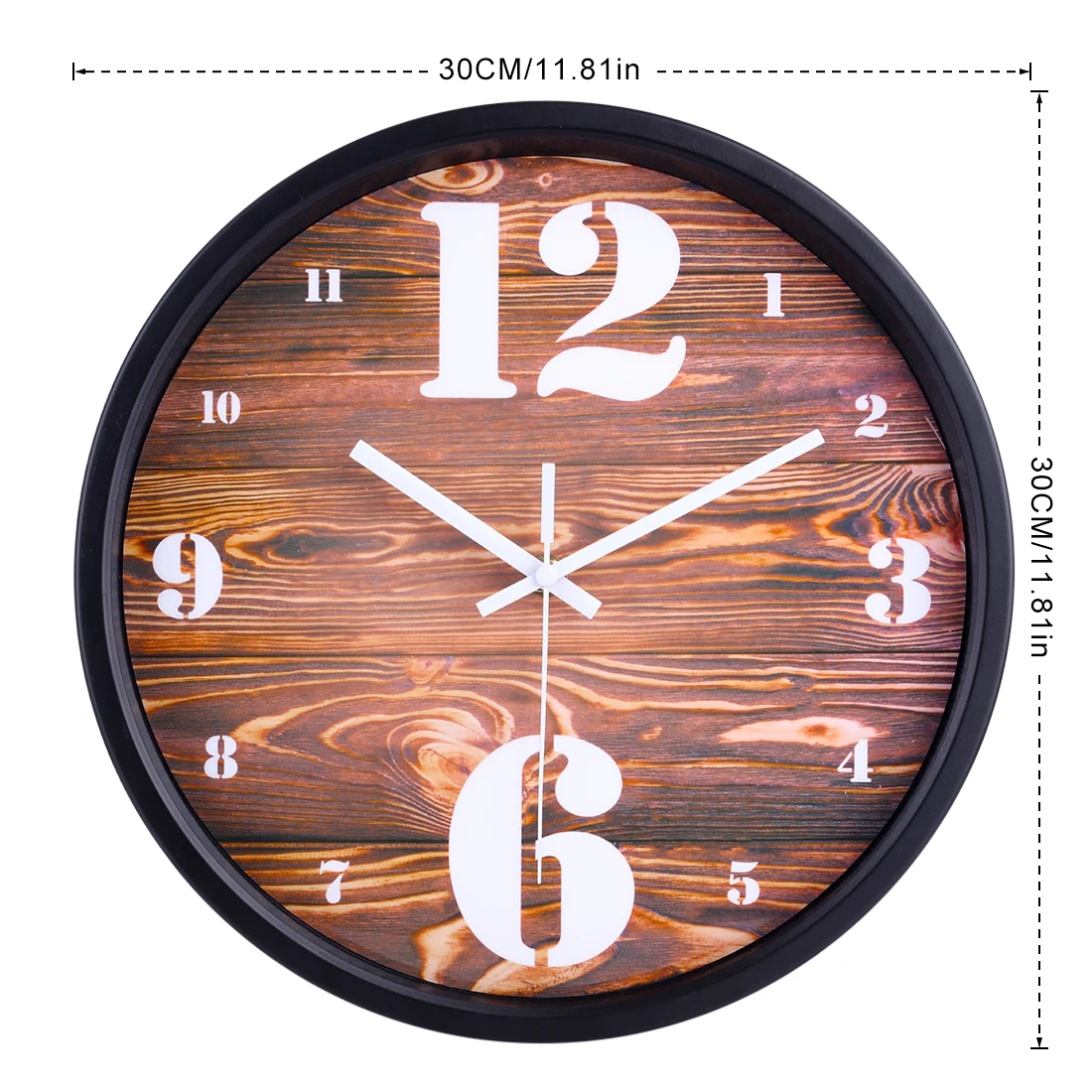 Factory Price 30cm Imitation Wood Grain Silent Wall Clock With Black Frame For Home Decor Modern Design Hanging Clocks | Дом и сад