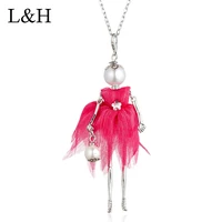 pink white long tutu dress doll pendant necklace pearl charm handmade dancing girl big choker necklace for women maxi jewelry
