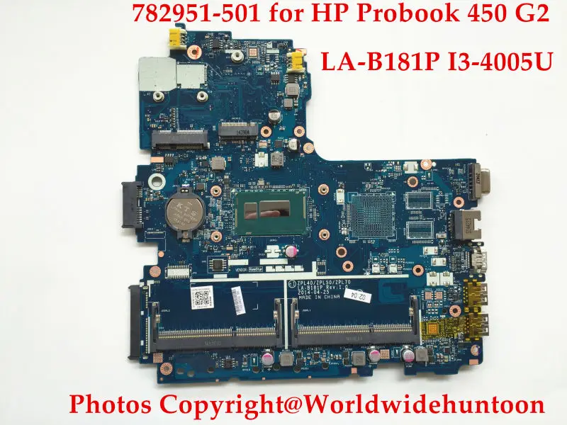 Оригинальная материнская плата для ноутбука hp Probook 450 G2 782951-501 ZPL40/ZPL50/ZPL70 LA-B181P I3-4005U W8STD полностью протестирована