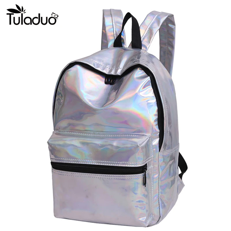 

Fashion Laser Glossy Backpack Female Casual Softback Girls School Bag Large Capacity Rucksack Women Double Zipper Travel Bag