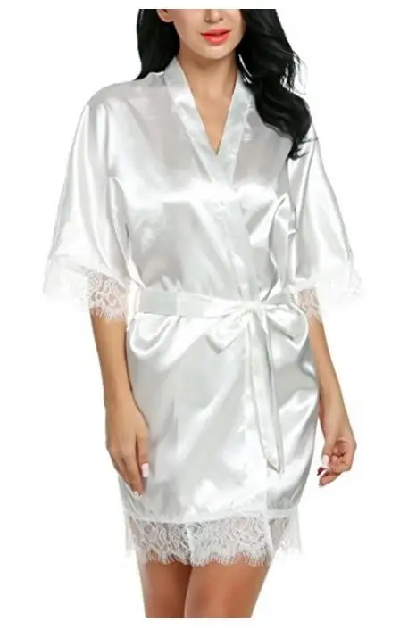 Gown Women Short Satin Bride Robe Lace Silk Kimono Bathrobe With Removable Belt Bridesmaid Plus Size Nightwear Peignoir | Женская одежда