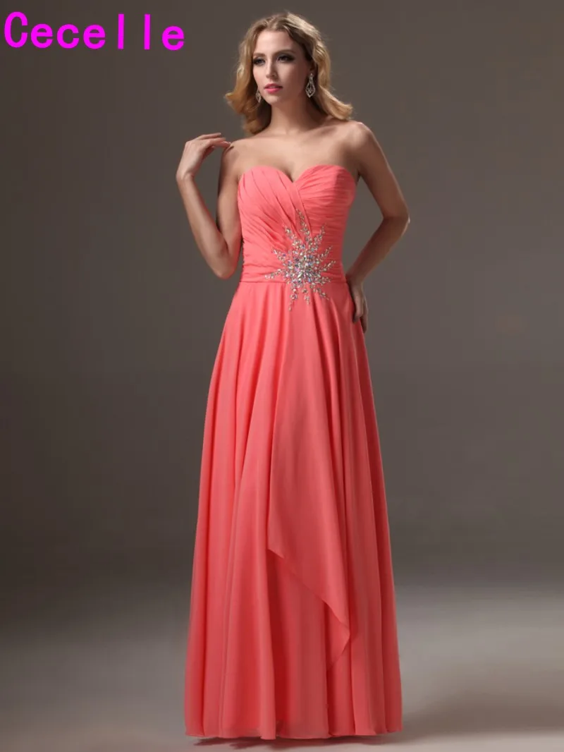 2019 Коралловое пляжное длинное платье подружки невесты длиной до пола милое