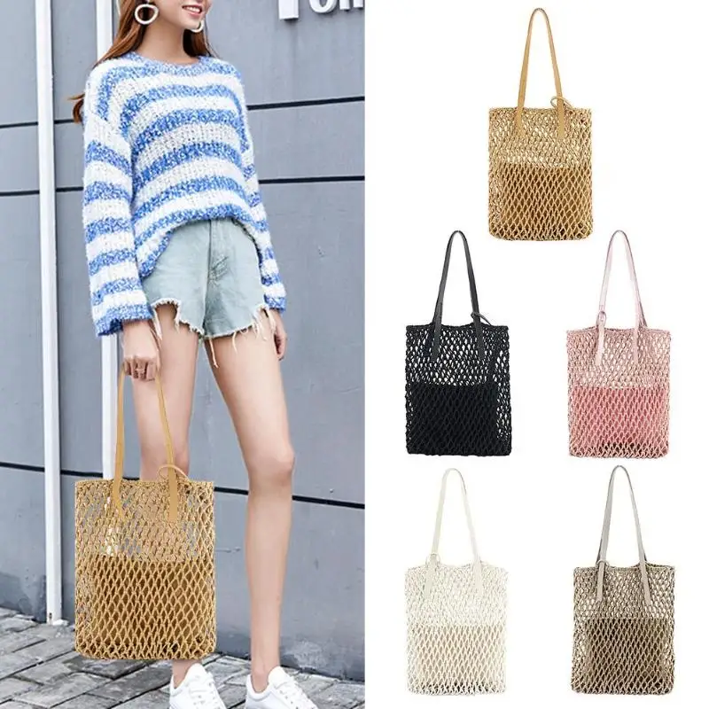 Пляжные сумки для женщин 2019 модные ажурная Хлопковая сумка на плечо плетеные