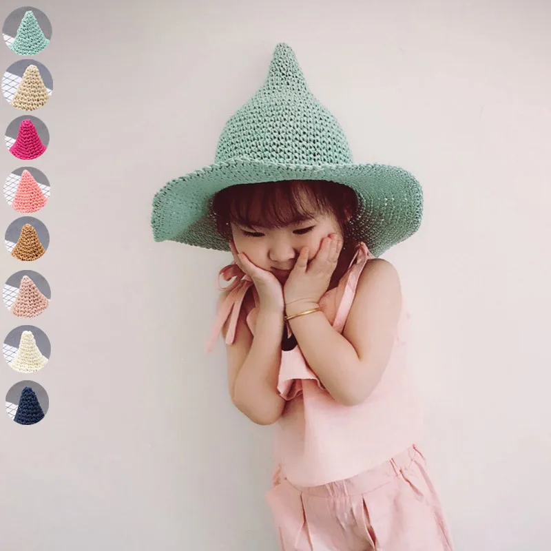 Портативная детская соломенная шляпа однотонная Солнцезащитная пляжная