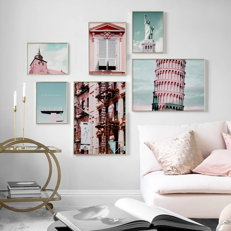 Розовые окна Нью Йорк Статуя Свободы пинант башня плакаты и принты настенная